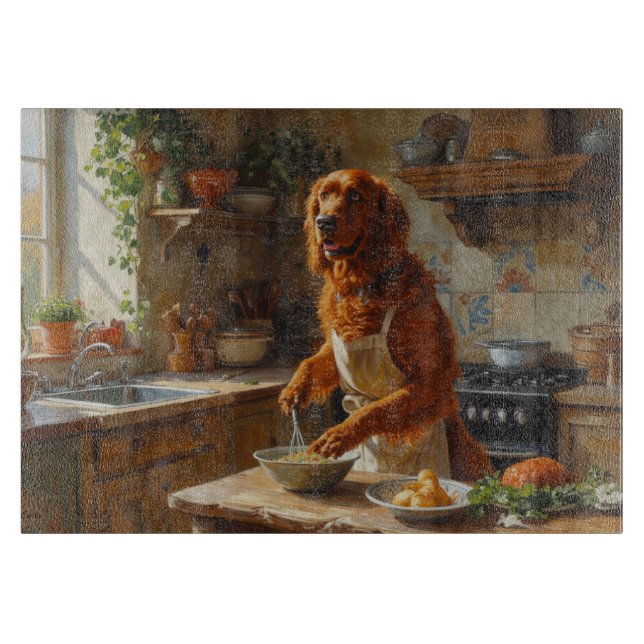 Irish Red Setter Cooking in Kitchen Cutting Board (Front)