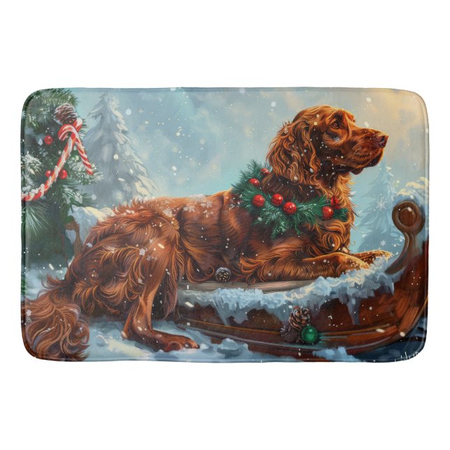 Irish Red Setter Dog Christmas Festive Bath Mat (Front)