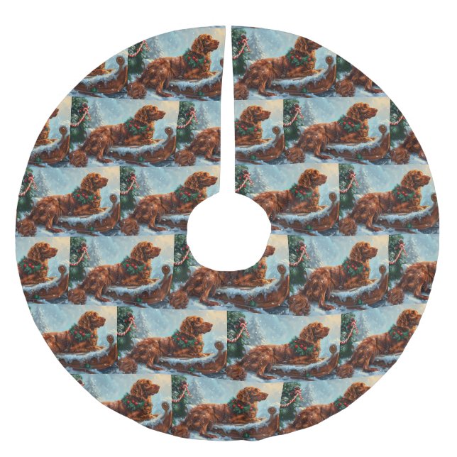 Irish Red Setter Dog Christmas Festive Brushed Polyester Tree Skirt (Front)