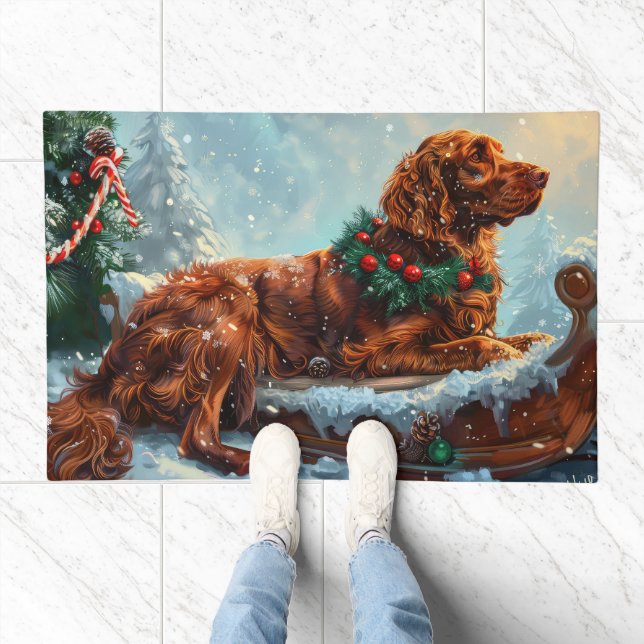 Irish Red Setter Dog Christmas Festive Doormat (Indoor)