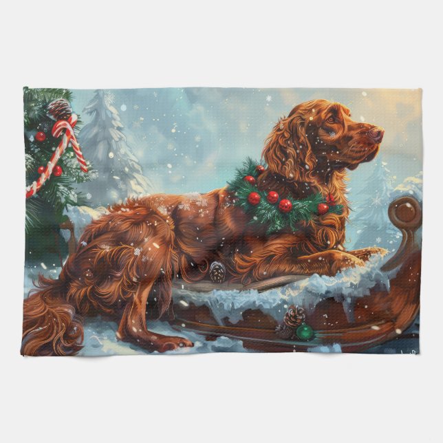 Irish Red Setter Dog Christmas Festive Kitchen Towel (Horizontal)