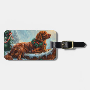 Irish Red Setter Dog Christmas Festive Luggage Tag