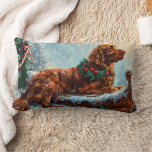 Irish Red Setter Dog Christmas Festive Lumbar Pillow
