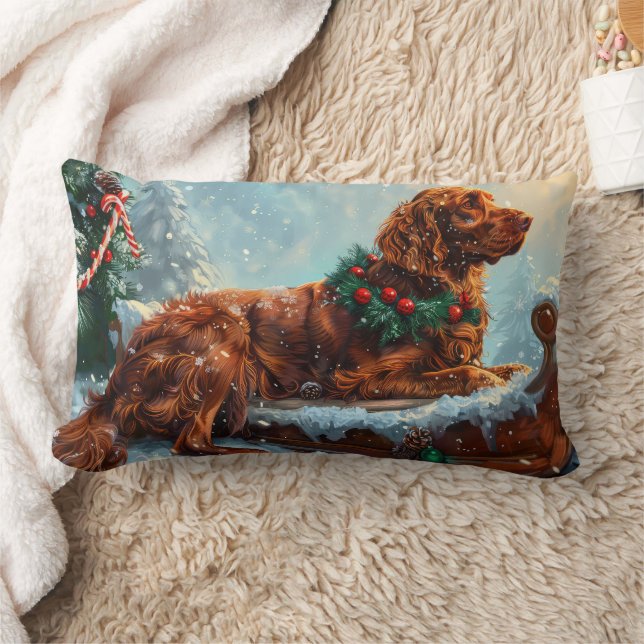 Irish Red Setter Dog Christmas Festive Lumbar Pillow (Blanket)