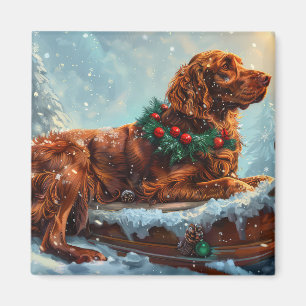 Irish Red Setter Dog Christmas Festive Magnet