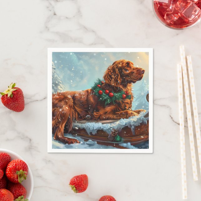 Irish Red Setter Dog Christmas Festive Napkins (Insitu)