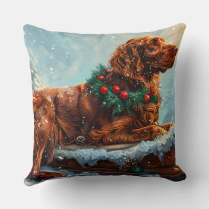 Irish Red Setter Dog Christmas Festive Throw Pillow