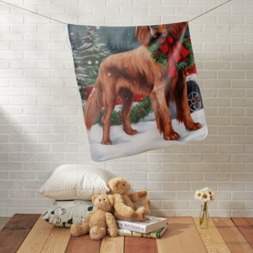 Irish Red Setter Dog in Snow Christmas Baby Blanket