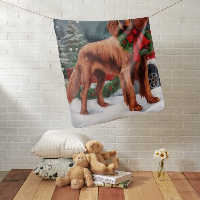 Irish Red Setter Dog in Snow Christmas Baby Blanket (In Situ)