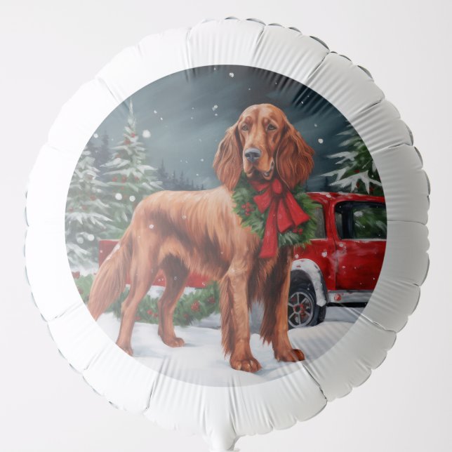 Irish Red Setter Dog in Snow Christmas Balloon (Front)
