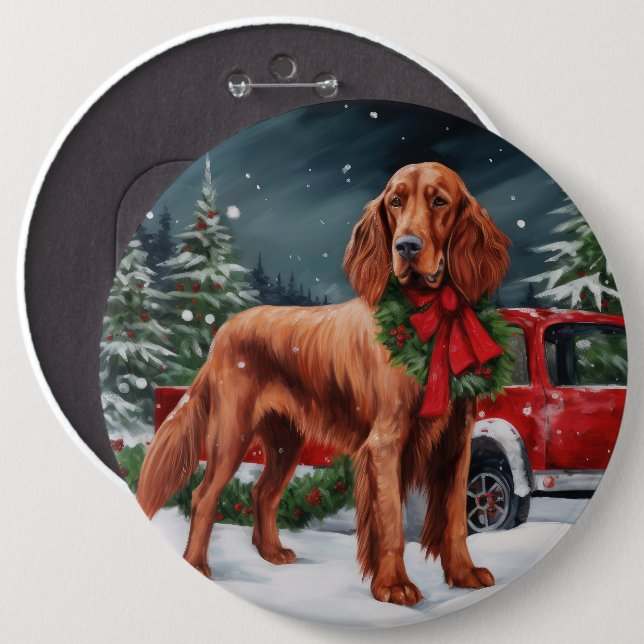 Irish Red Setter Dog in Snow Christmas Button (Front & Back)