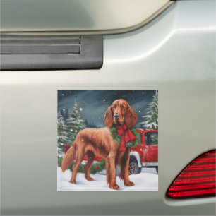 Irish Red Setter Dog in Snow Christmas Car Magnet