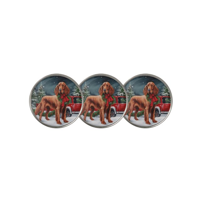 Irish Red Setter Dog in Snow Christmas Golf Ball Marker (3 Up)