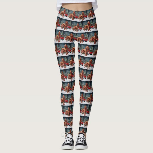 Irish Red Setter Dog in Snow Christmas Leggings (Front)