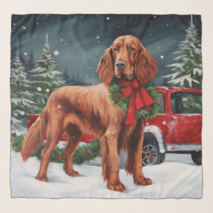 Irish Red Setter Dog in Snow Christmas Scarf