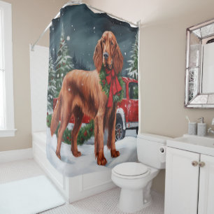 Irish Red Setter Dog in Snow Christmas Shower Curtain