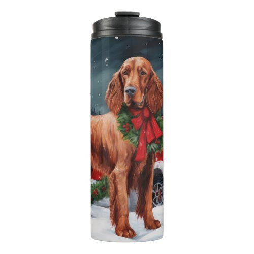 Irish Red Setter Dog in Snow Christmas Thermal Tumbler