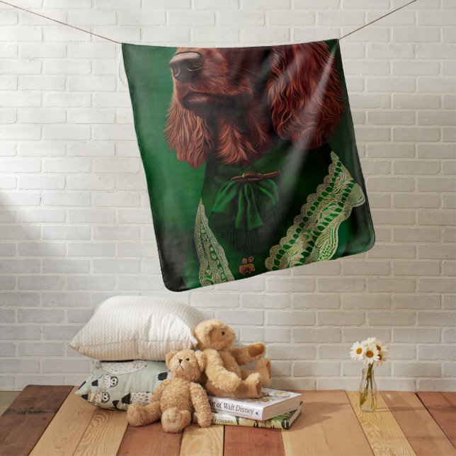 Irish Red Setter Dog in St. Patrick's Day Dress Baby Blanket (In Situ)