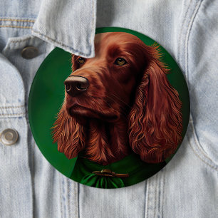 Irish Red Setter Dog in St. Patrick's Day Dress Button