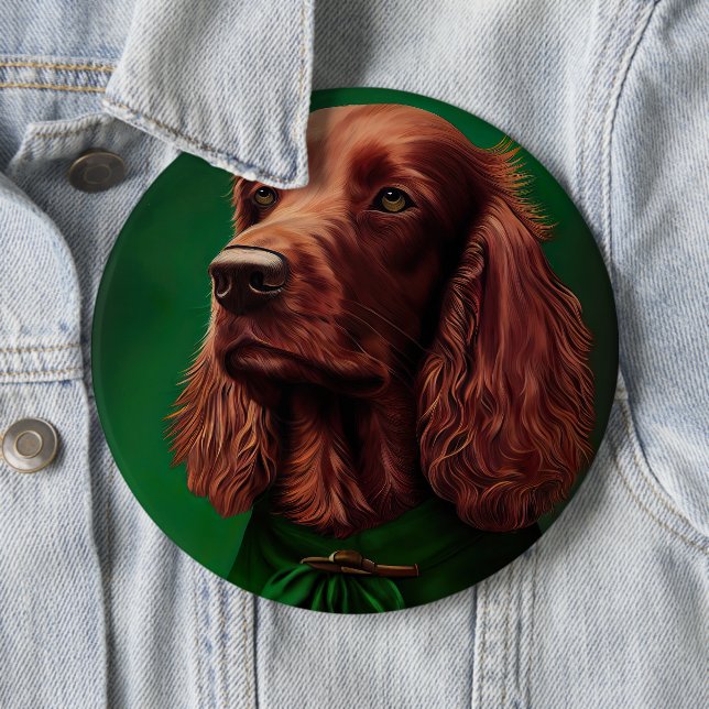 Irish Red Setter Dog in St. Patrick's Day Dress  Button (In Situ)