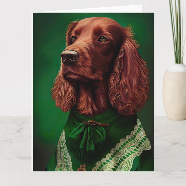 Irish Red Setter Dog in St. Patrick's Day Dress Card (Front)