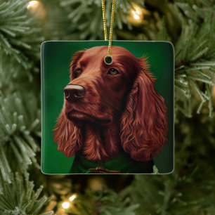 Irish Red Setter Dog in St. Patrick's Day Dress Ceramic Ornament