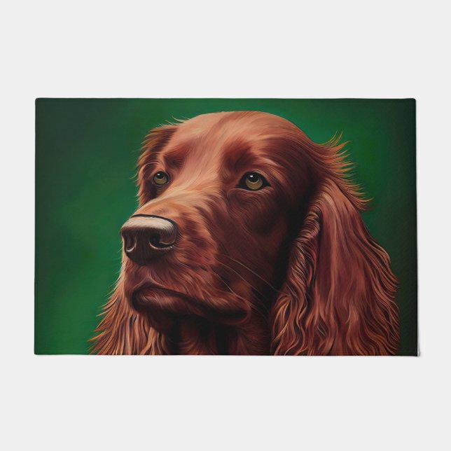 Irish Red Setter Dog in St. Patrick's Day Dress Doormat (Front)