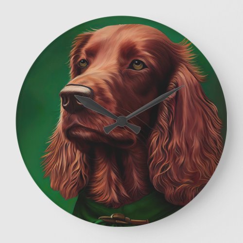 Irish Red Setter Dog in St Patricks Day Dress Large Clock