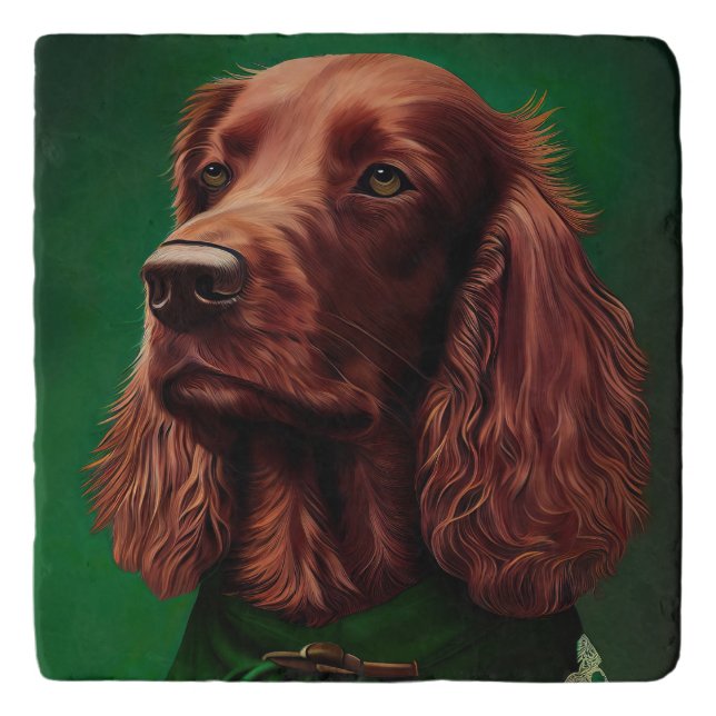 Irish Red Setter Dog in St. Patrick's Day Dress Trivet (Front)