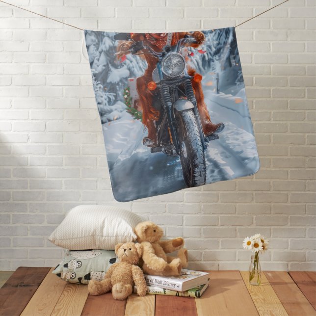 Irish Red Setter Dog Riding Motorcycle Christmas Baby Blanket (In Situ)