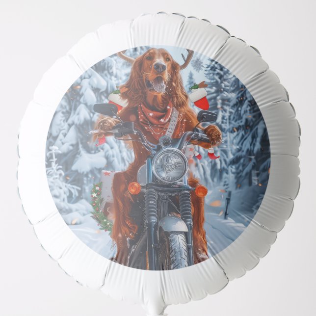Irish Red Setter Dog Riding Motorcycle Christmas Balloon (Front)