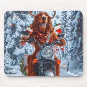 Irish Red Setter Dog Riding Motorcycle Christmas Mouse Pad