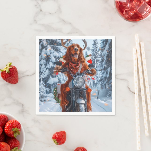 Irish Red Setter Dog Riding Motorcycle Christmas Napkins (Insitu)