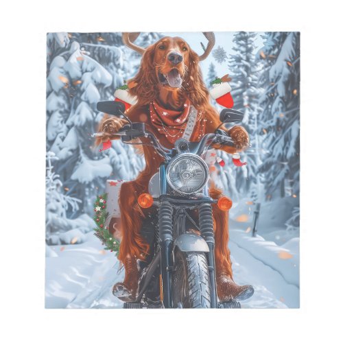 Irish Red Setter Dog Riding Motorcycle Christmas Notepad