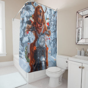 Irish Red Setter Dog Riding Motorcycle Christmas Shower Curtain
