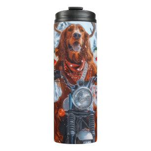 Irish Red Setter Dog Riding Motorcycle Christmas Thermal Tumbler