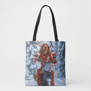 Irish Red Setter Dog Riding Motorcycle Christmas Tote Bag