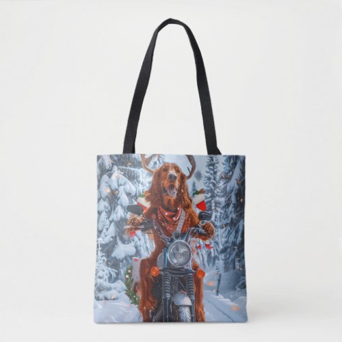 Irish Red Setter Dog Riding Motorcycle Christmas Tote Bag