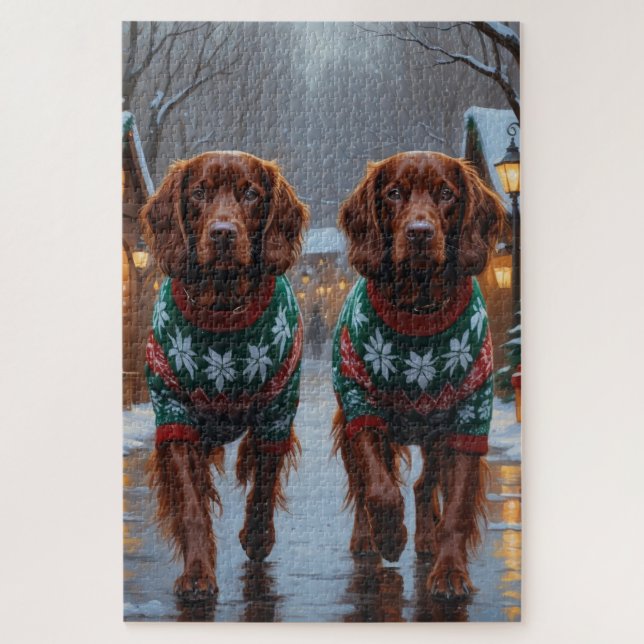 Irish Red Setter Dogs Christmas Snow Holiday Jigsaw Puzzle (Vertical)
