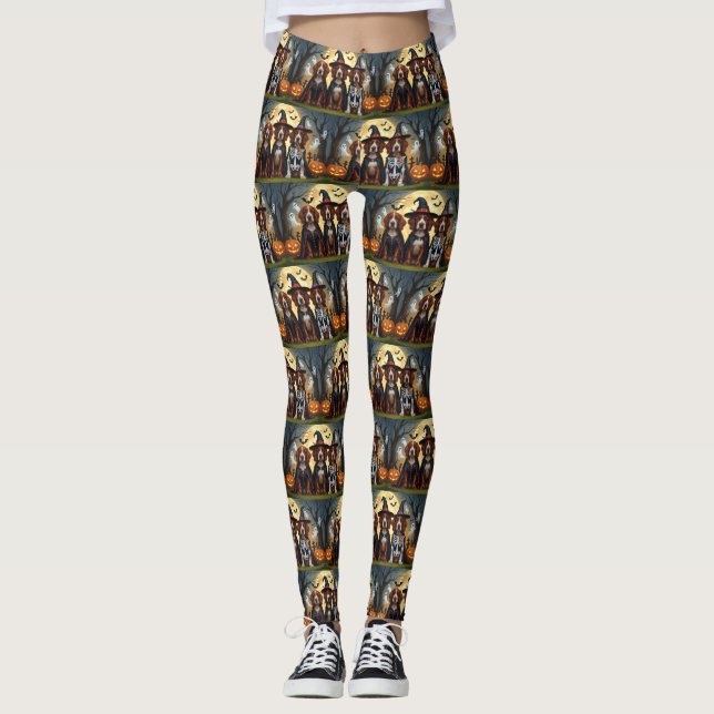 Irish Red Setter Dogs Pumpkin Halloween Funny Leggings (Front)