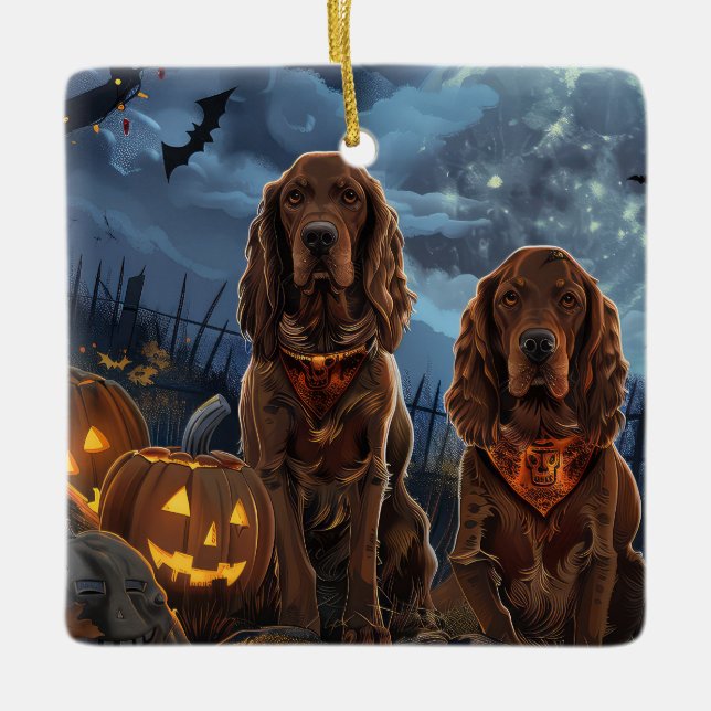 Irish Red Setter Halloween Spooky Ceramic Ornament (Front)