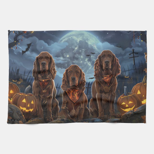 Irish Red Setter Halloween Spooky Kitchen Towel (Horizontal)