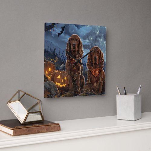 Irish Red Setter Halloween Spooky Square Wall Clock