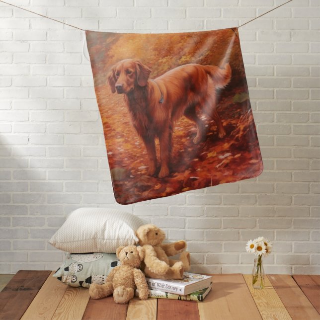 Irish Red Setter in Autumn Leaves Fall Inspire  Baby Blanket (In Situ)