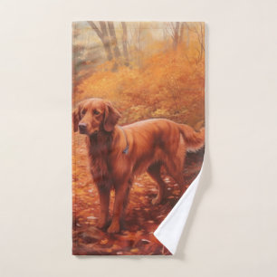 Irish Red Setter in Autumn Leaves Fall Inspire Bath Towel Set