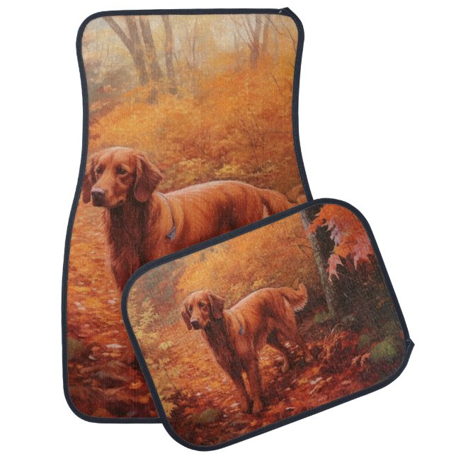 Irish Red Setter in Autumn Leaves Fall Inspire  Car Floor Mat (Set)