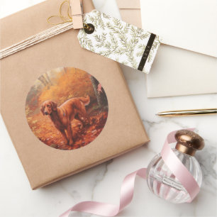 Irish Red Setter in Autumn Leaves Fall Inspire Classic Round Sticker