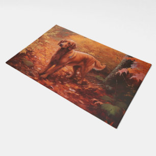 Irish Red Setter in Autumn Leaves Fall Inspire  Doormat