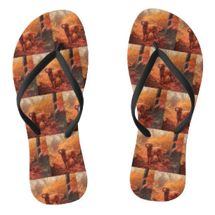 Irish Red Setter in Autumn Leaves Fall Inspire Flip Flops