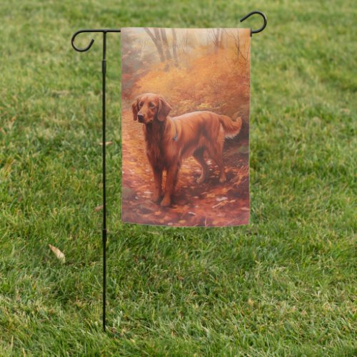 Irish Red Setter in Autumn Leaves Fall Inspire  Garden Flag